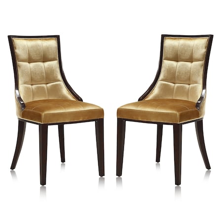 Manhattan Comfort Fifth Avenue Velvet Dining Chair (Set of Two) in Antique Gold and Walnut DC008-AG